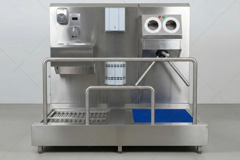 Integrated Handwashing & Foot Sole Disinfection Turnstile System