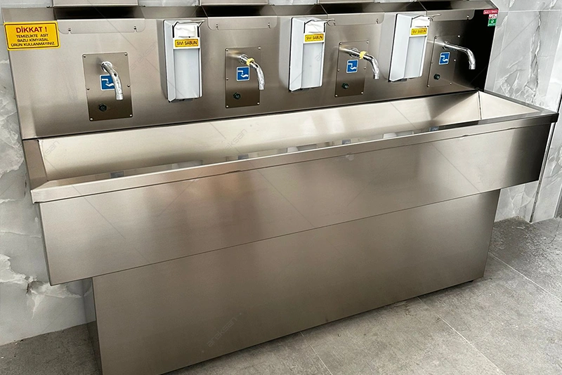 industrial sensor handwashing sink bellows trap waste drainage system detail