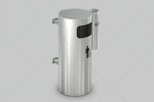 reksan surface-mounted stainless steel outdoor waste bin with cigarette receptacle – SWB-156 – AISI 304