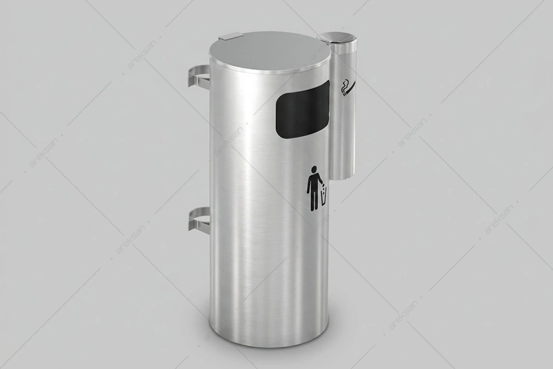 reksan surface-mounted stainless steel outdoor waste bin with cigarette receptacle – SWB-156 – AISI 304