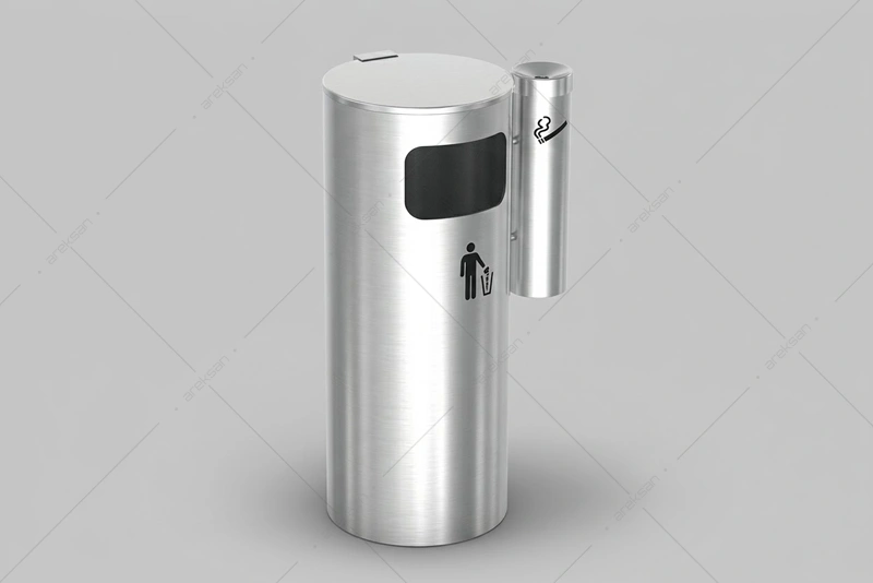 Areksan – SWB-158 Stainless Steel Outdoor Waste Bin with Cigarette Receptacle