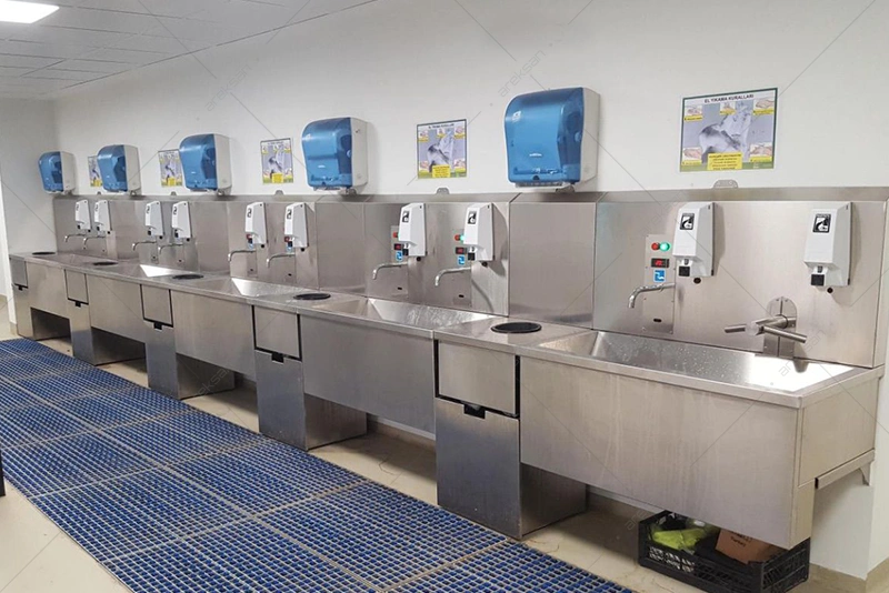 custom manufactured stainless steel handwashing sink industrial multi-station general view