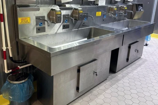 three-station sensor-activated handwashing sink 304 stainless steel general view