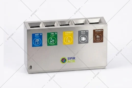 SRB-133 compact stainless steel recycling station three-compartment view