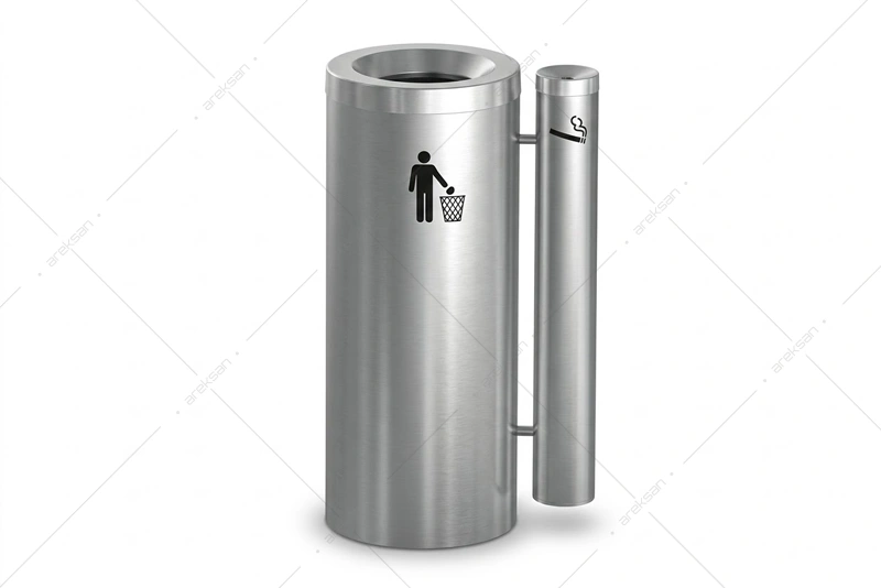 SWB-105 stainless steel outdoor waste bin with tall side ashtray