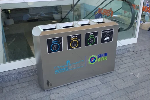 SRB-129 stainless steel recycling bin with slot openings four-compartment view