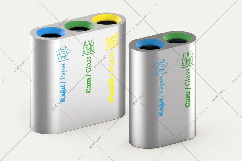 SRB-105B stainless steel recycling bin with color-coded top openings