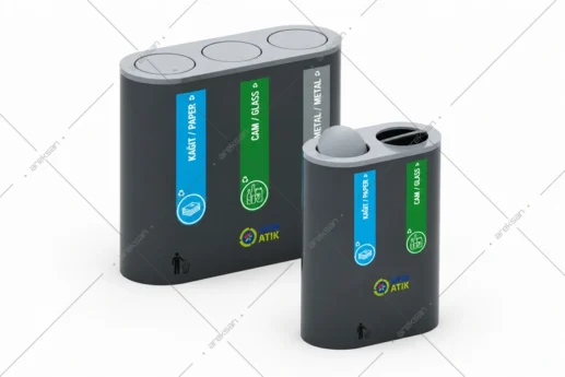 SRB-108 powder-coated recycling bin with rotating swing lids