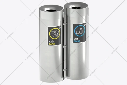 SRB-113 cylindrical stainless steel recycling bin set in black powder coating