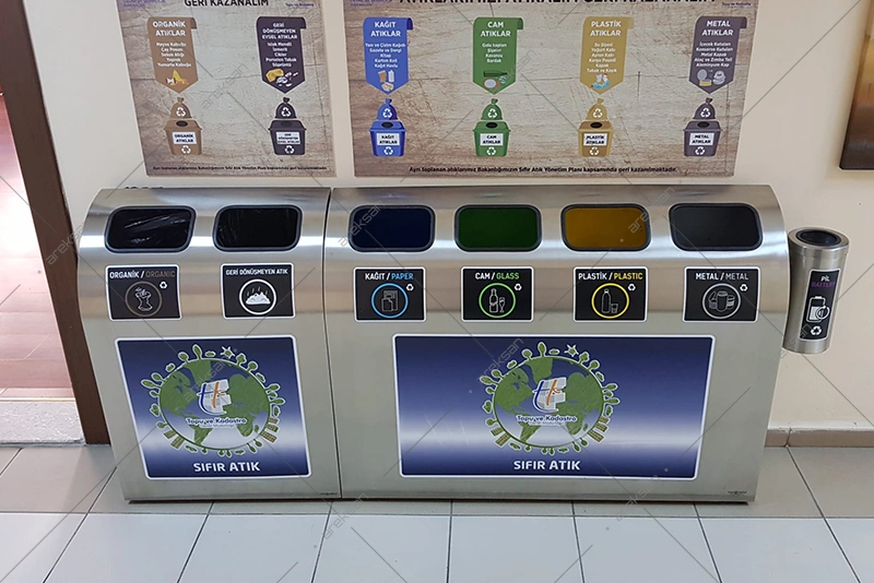 SRB-117 two-compartment recycling unit with paper and glass panels