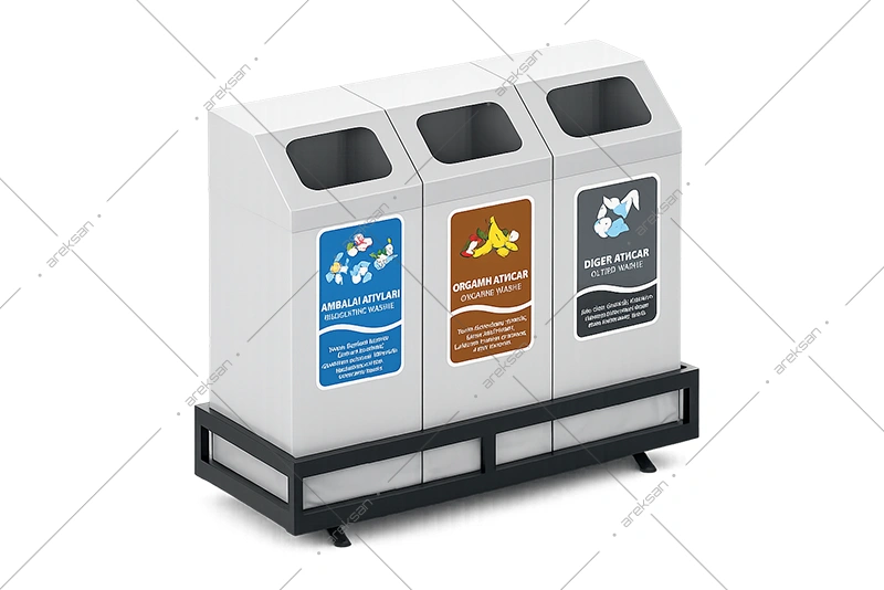 SRB-147 three-compartment recycling unit with packaging organic other waste labels
