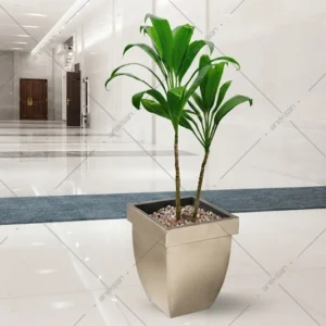 Areksan Carnation tapered square stainless steel planter with rim detail