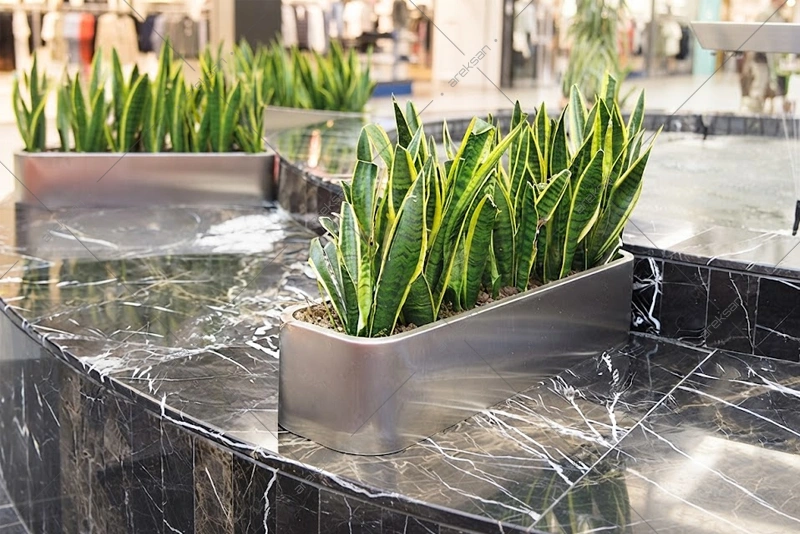 Areksan Mimosa rounded-corner rectangular stainless steel planter